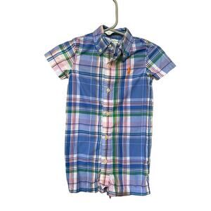 Ralph Lauren Baby Boys Plaid Button-Down Cotton Romper 9M